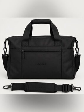Calpak Black Vinyl Insulated lunch bag with crossbody strap-NWT